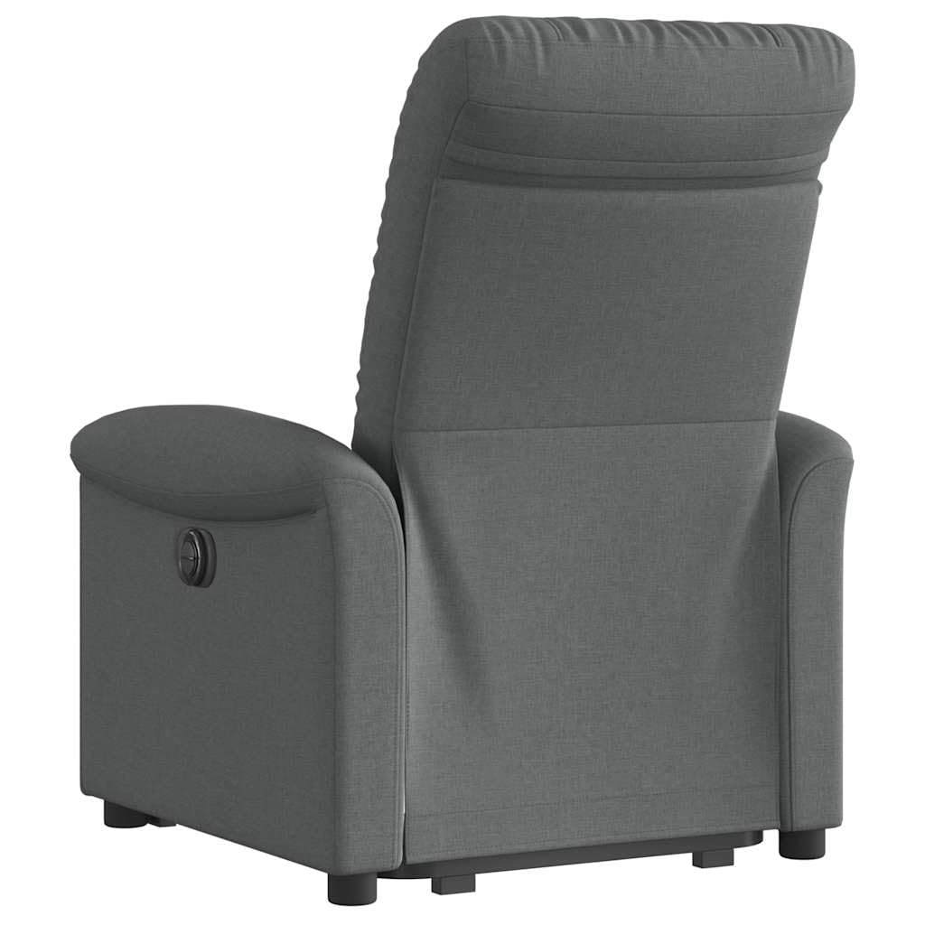 Sillón elevador reclinable eléctrico gris oscuro tejido con función de elevación e inclinación 135 grados, estructura estable y bolsillo lateral, asiento acolchado