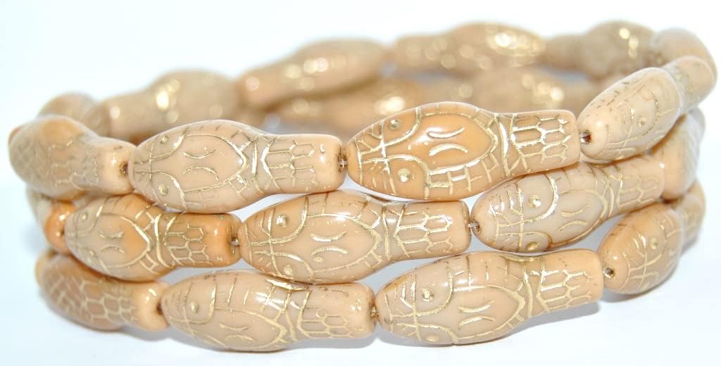 30 pcs Snake Head Pressed Glass Beads, Opal Orange 43806 (11000 43806), Glass, Czech Republic, Size 30 x 12 mm (1.18 x 0.47 in)
