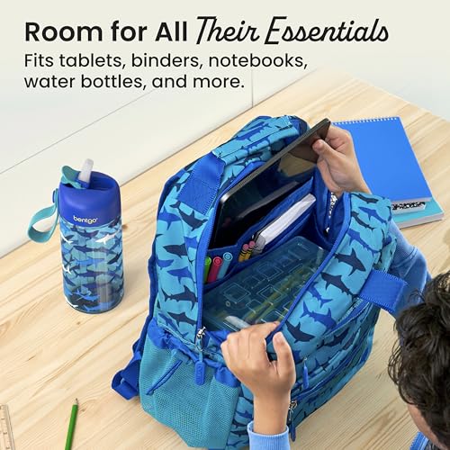 Image of Bentgo Kids Backpack - Lightweight 14 inch Backpack in Fun Prints for School, Travel, & Daycare, Ideal for Ages 4+, Roomy Interior, Durable & Water-Resistant Fabric, & Loop for Lunch Bag (Shark)