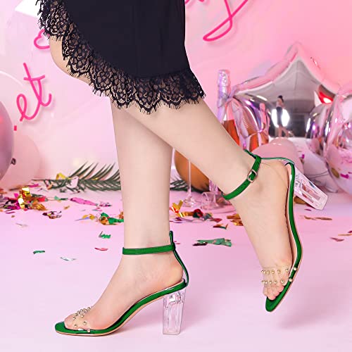 Allegra K Women's Clear Block Heel Ankle Strap Green Heeled Sandals 7 M Us #TOP1