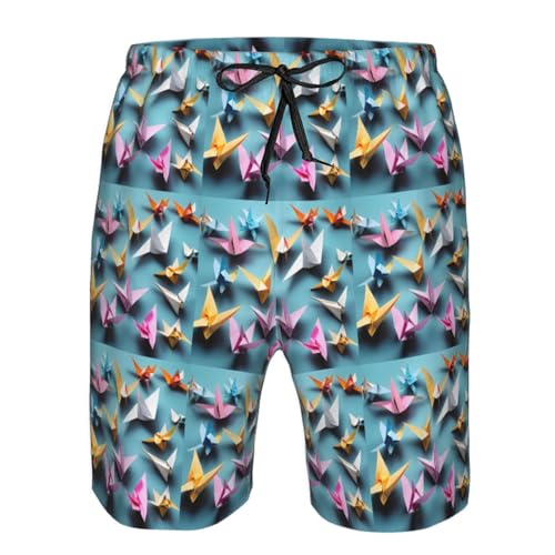 Origami Paper Cranes Print Stylish Beach Shorts Swim Trunks Lightweight Breathable Summer Outdoor Activities4
