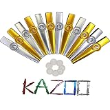 Crystaljun 12Pcs Metal Gold And Silver Kazoos With 20Pcs Kazoo Flute Diaphragms,Musical Instruments,