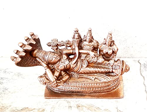 Image of Copper Idols of god Sri Ranganathar with Goddess Lakshmi, 2.6 inches, 530 Grams, Patina Antique Finish, Pack of 1 Piece