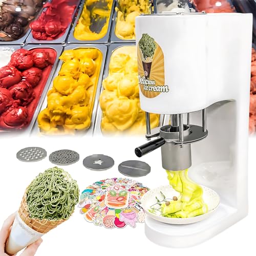 WEICNE Commerical Spaghetti Ice Cream Maker, Ice Cream Noodle Shape Making Machine, Spaghetti Press Ice Cream Maker, for Ice Cream Store, Bars, Cafes, Restaurant, Snack Bar,White