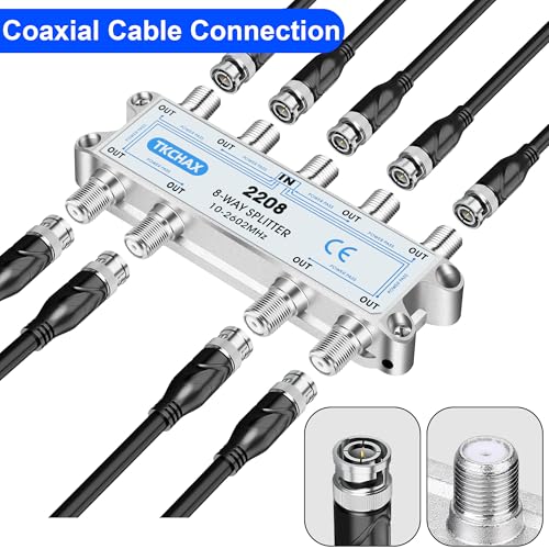 image for TKCHAX 8 Way Coaxial Cable Splitter,Support 10-2602MHz, RG6 Compatible