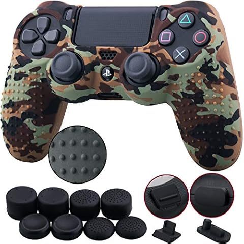 9CDeer 1 Piece of Silicone Studded Water Transfer Protective Sleeve Case Cover Skin + 8 Thumb Grips Analog Caps + 2 dust proof plugs for PS4/Slim/Pro Dualshock 4 Controller, Brown Camouflage Cover