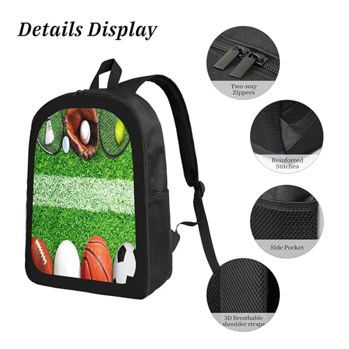 3PCS Backpack for Women Men With Lunch Box Pencil Bag 17 Inch Lightweight Adjustable Strap Back Pack 3 In 1 Set Sports Football Basketball Casual Daypack Unisex Fit Travel Work Camping4