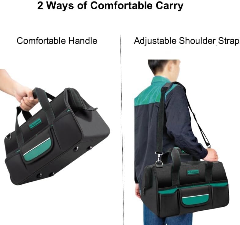 Miniatura 6 de Bolsa de herramientas resistente de 16.5 pulgadas con 16 bolsillos, asa portátil, correa de hombro ajustable, impermeable, boca ancha, organizador