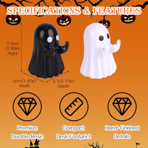 Bomivix 2pcs Halloween Ghost Figurines, Cute Tabletop Ghost Halloween Decorations, Adorable Resin Ghost Statues for Home Office Shelf Mantel Holiday Party Décor - image 3