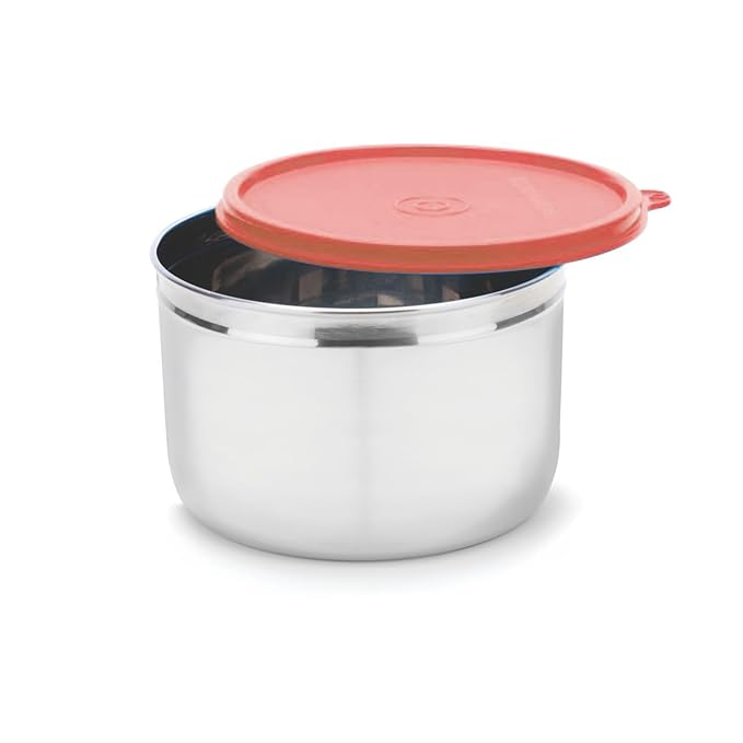 SignoraWareStore well Stainless Steel Storage Container | Airtight & Leakproof | Easy fit to bags | Keeps food Fresh & Odour free | Best for office Executives | Storing Leftovers (1.1 Ltr | Red)