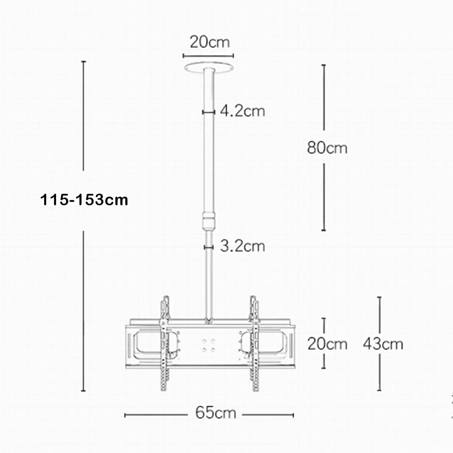 Supporto TV Regolabile A Soffitto con Braccio per Monitor - Supporto TV A Doppia Faccia, Supporto TV Inclinabile E Girevole, Adatto A TV da 32-70 Pollici, Regolazione in Altezza, Senza