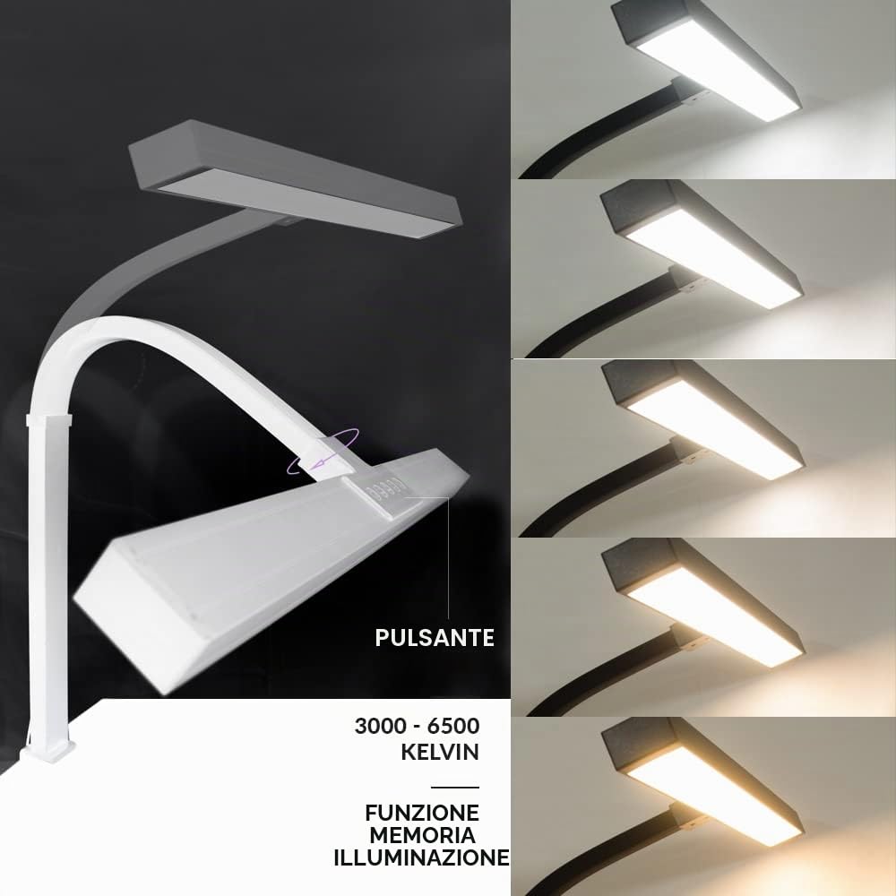 Neatfi (Nuovo modello) Lampada da scrivania a LED moderna con morsetto, 3.000 lumen, 3000K-6500K, luce per monitor dimmerabile, 5 livelli di luminosità e 5 modalità di illuminazione (71 CM, Bianco)