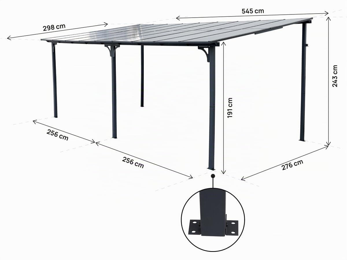 Pergola tonnelle adossée Marvin - 5.5 x 3 m - 545 x 298 x 243 cm - Gris foncé