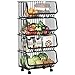 MOYIPIN Panier de rangement pour légumes, panier métallique sur roulettes, conteneurs de rangement de cuisine à 4 étages pour fruits, légumes, garde-manger, étagère à produits, noir