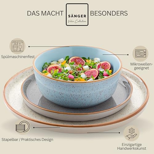 SÄNGER Rio | Tafelservice 12 teilig, Steingut Geschirr Set 4 Personen, 4x Speiseteller 4x Dessertteller 4x Schalen Geschirrset und Schale bunt | VALUE COLLECTION