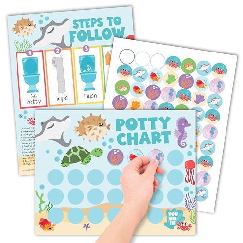 Tabla de calcomanías oceánicas para niños, tabla de entrenamiento para ir al baño para niños pequeños, tabla de orinal para niñas con calcomanías, tabla de calcomanías de entrenamiento para orinal