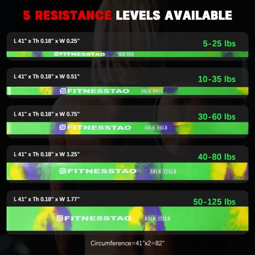 FITNESSTAO Resistance Band Sets,Pull Up Bands with Carry Bag, Latex Exercise Bands for Legs, Working Out, Muscle Training, Physical Therapy, Shape Body (5 Pack Green) by FITNESSTAO - Image 4