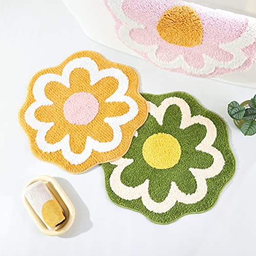 Truedays Cute Pink Flower Bath Mat, Machine Washable Bath Rug, Ultra Soft And Fluffy Bathroom Mat, Small Round Non-Slip Water Absorbent Bath Mats For Bathroom Floor, Shower Room And Bathtub #TOP7