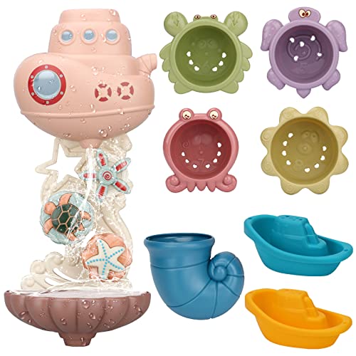 Image of LZZAPJ Bath Toys for Toddlers Age 2-4, Bathtub Water Toys for Kids Age 1-3, Toddler Bath Toy Contains 4 Stackable Cups and 2 Boats and 1 Conch Spoon, Gift for Infants Boys Girls 6-12 Months