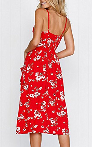 Image of Angashion Women's Dresses-Summer Floral Bohemian Spaghetti Strap Button Down Swing Midi Dress