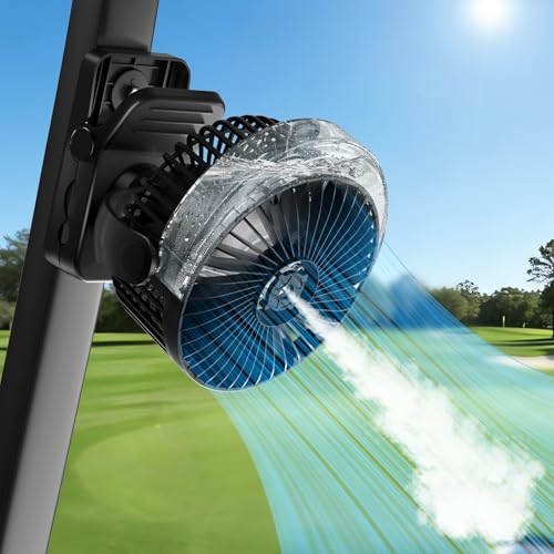 ADUST Magnetic Golf Cart Fan with Misting 6-Inch Clip on Portable Fan 12000mAh Rechargeable Battery 4Speeds 3Levels Lights 2Spray Modes Gift for Men&Women Cruise Ship Travel Accessories