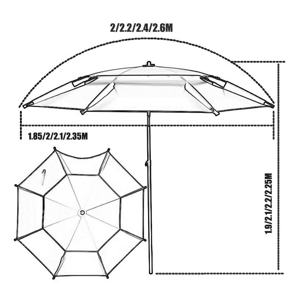 Sombrilla De Playa Antiviento Sombrilla De Pesca Grande 200cm 220cm 240cm 260cm Sombrilla Inclinación para Camping, Parque, Pesca(Grey,220cm/7ft)