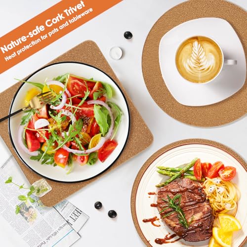 Image of Cork Trivet Set - High Density Thick Cork Trivets for Hot Dishes, 8 Inch Heat Resistant Coaster, Placemats for Pots and Pans, 2 Round & 2 Square