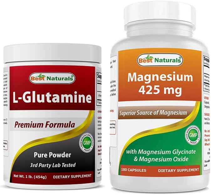 L-Glutamina Polvo Puro 1 LB y Glicinato de Magnesio 425 mg