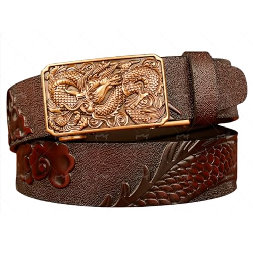 Ceinture noire en relief dragon pour homme : ceinture automatique 3D sans trou pour jeans