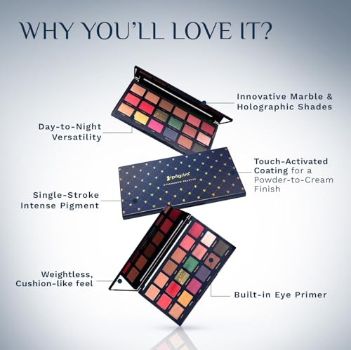 Image of Pilgrim Midnight in Paris 18-in-1 Multi-Textured Eyeshadow Palette | Highly Pigmented and Blendable Shades | Multicolor | Matte and Shimmer Finish | (1.4g)
