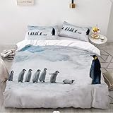 QBIDCSX Bettwäsche 200x200 Pinguin Bettwäsche-Sets mit Reißverschluss Schließung - Weicher Atmungsaktive Mikrofaser Bettbezug 200x200 cm für Babys Kinder + 2 Kissenbezug 80x80 cm Pferd