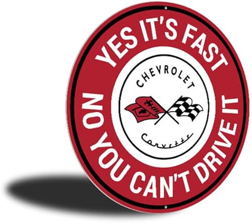 Miniatura 3 de Chevy Corvette Yes It's Fast - Letrero de aluminio para garaje, círculo de 12 pulgadas
