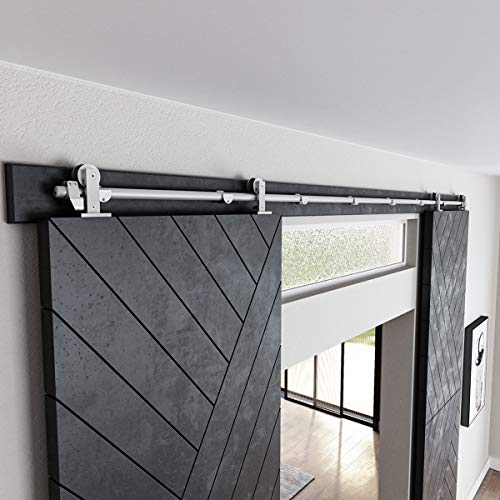 Smartstandard 10Ft Top Mount Double Door Sliding Barn Door Hardware Kit - Stainless Steel Heavy Duty Sturdy Double Barn Door Track - Smoothly And Quietly -Fit 30" Wide Door Panel (T Shape Hange) #TOP2