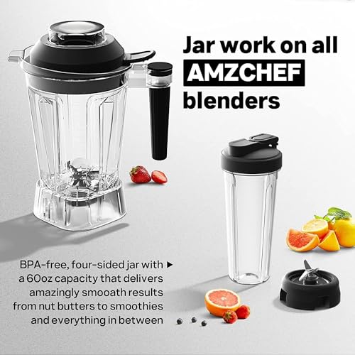 AMZCHEF Mixer Smoothie Maker - 2000W Blender - Mixer Hochleistungsmixer mit LED Zeitanzeige - 6 Pro-Scharfe 3D Klingen - 22000 U/Min Standmixer - 1,85 Liter Flasche und 600ml Tragbare Flasche – Bild 6