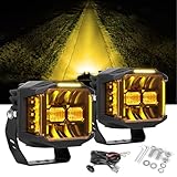 JG-AUTO 5 Inch LED Amber Offroad Lights 130W 11533LM Dual Side Shooter LED with DRL 270° Combo Beam Yellow Auxiliary Driving Fog Pod Light with Wiring Harness for 12V Truck Pickup 4x4 ATV UTV