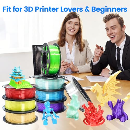 Image of MIKA3D 1.75mm 3D Printer Silk Shiny PLA Filament 8 Spools Bundle, Silk Luster Red Orange Yellow Green Cyan Blue Purple White 8 Most Popular Shining Colors, 0.25kg /Spool, Total 2kg