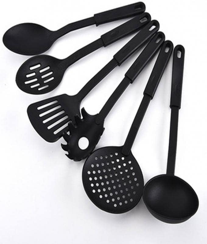 Premium 6pc Nylon Kitchen Utensil Set for Cooking 30cm Cooking Utensils,Slotted Spatula,Slotted Spoon,Spaghetti Server,Serving Spoon,Soup ladle,Spatulas