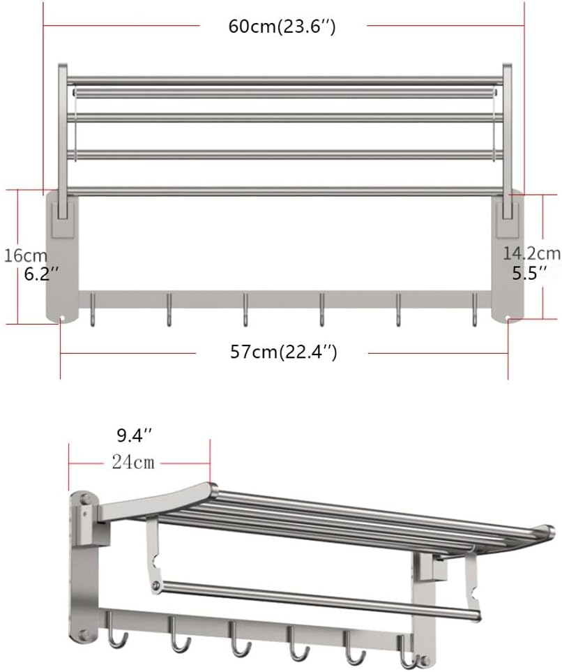 Increase Storage Foldable Towel Rack with Hook Wall-Mounted Holder Shower Double Layer Storage Shelf Rail Bathroom Accessories Easy to Install image 2
