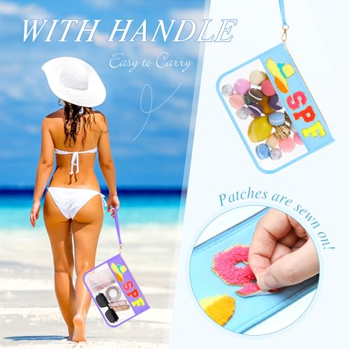 Kacctyen 6 Pcs Spf Bags Chenille Letter Clear Makeup Bag with Zipper Nylon Sunscreen Cosmetic Travel Pouch Transparent Toiletry Storager Gym Beach Bag with Handle for Women Girls(Multicolor, Spf)