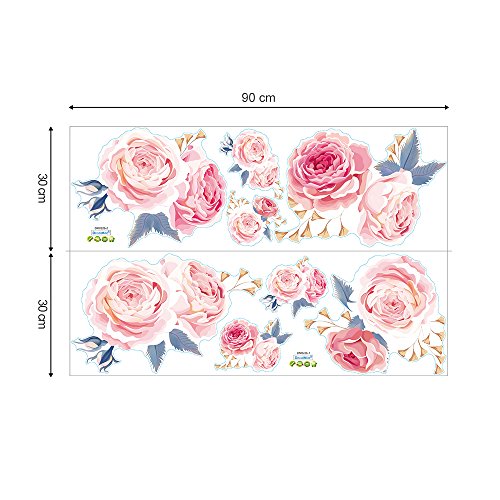 Decalmile 16 Pink Rose Wall Stickers Removable Flower Wall Decals Bedroom Living Room Wall Art Decor #TOP5