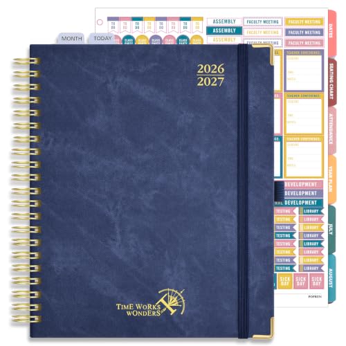 POPRUN Teacher Lesson Planner 2026-2027, Large Size 8.5"x 11", Weekly Academic Year Calendar, July 2026 - June 2027, Hardcover Classroom Agenda Calendar with Monthly Tabs, Pockets and Sticke