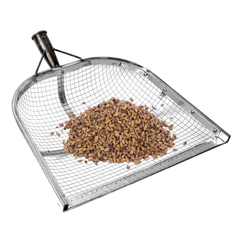 HELLORSO Leaking Soil Shovel Filter Stainless Steel Sieve 4mm/6mm/8mm/12mm Mesh Sifting Shovel for Sifting Corn Kernels Gardening Farm Chicken Coop and Goat Stall Multipurpose Dustpan (A-6mm)
