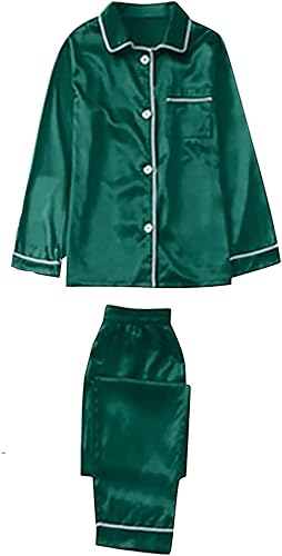 Miniatura 5 de Cbcbtwo Pijamas a juego para la familia, de satén de seda, casual, conjuntos de pijama de manga larga, pantalones largos, conjunto de descanso para