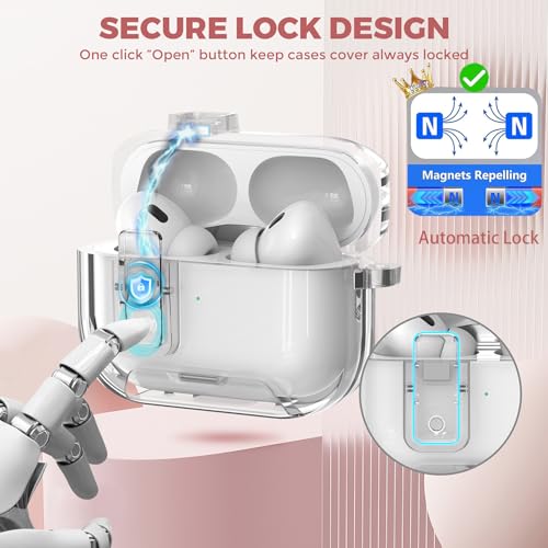Image of Compatible with Airpods Pro 3 Case Clear with Lock Phone Stand, Soft TPU Magnetic Automatic Lock Apple AirPods Pro 3rd Generation Protective Cover Women Men + Cleaning Kit for iPod Pro3 Case Clear