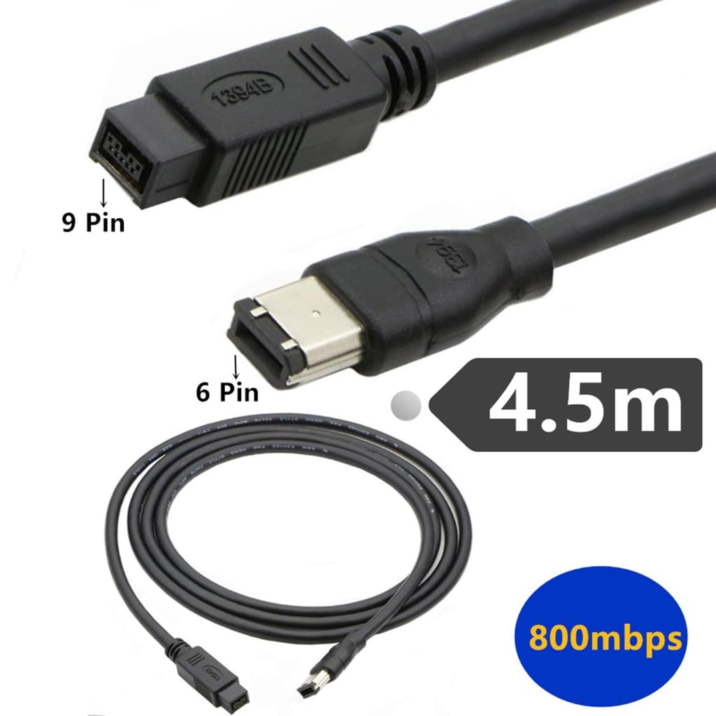 Firewire 800 to 400 IEEE 1394 Cable 6 Pin to 9Pin Adapter Cable for Printer Scanners and Hard Drive Connection