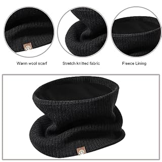 Bonnet Chaud écharpe Gants Ensemble D'hiver Trois 3 Pièces, Enfant Hiver Tricoté Tour de Cou Chaud Gants Tactiles Bonnet, Hiver Accessoires Set 3 pour Fille Garçon 5-12 Ans (Noir)