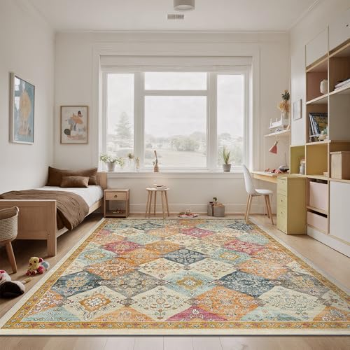 Rugland 5x7 Area Rugs - Stain Resistant Washable Rug, Anti Slip Rugs for Living Room, Vintage Tribal Area Rugs(TPR09-Multi, 5'x7')