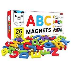 Play Panda ABC Magnets Capital Letters – 26 Magnetic Letters that work on any Fridge and Dry Erase Magnetic Board – Ideal for Alphabet Learning & Spelling Games – Child Safe foam alphabets with full Magnet Back