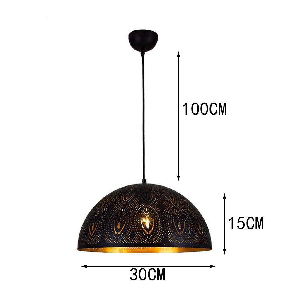 Vintage E27 Pendelleuchte Schwarz Gold Metall Hängeleuchte Rund Halbkugel Hohl Design Esszimmer-Pendellampe Höhenverstellbar Deckenleuchte für Esstisch Küche Cafe Bar Theke Gastronomie,φ30CM