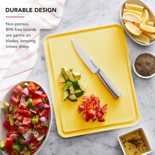 KitchenAid Classic Plastic Cutting Board with Perimeter Trench and Non Slip Edges, Dishwasher Safe, 11 inch x 14 inch, Butter - image 5